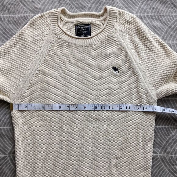 Abercrombie & fitch textured knit beige long crew neck sweater Medium B3 - Picture 8 of 10